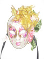 Pink Yellow Volto Fiori Organza Venetian Masquerade Mask SKU 237vpiy