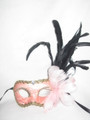 Peach  Lace Venetian Feather Paper Mache Mask  SKU 7F