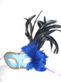 Blue Fabric Venetian Feather Paper Mache Mask  SKU 7F
