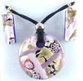 Pink Gold Flowers Murano Glass Necklace & Earrings Jewelry Set SKU 12MG