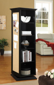 Black Swivel Cabinet with Storage Shelves, Cork Board, and Mirror