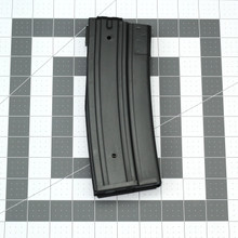 Right side of magazine. The slight curve in the body visible, this curve corrects for the taper of the cartridge.