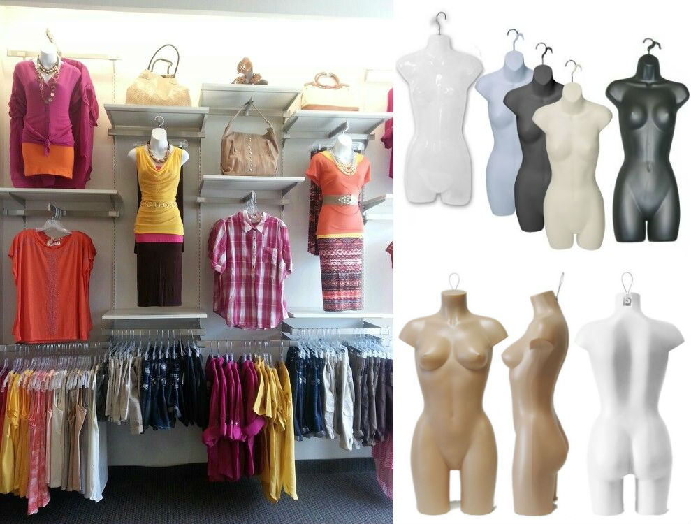 Clothing Display Torso Form Fits 5 to 10 Hanging Female Mannequin Frosted Hollow 