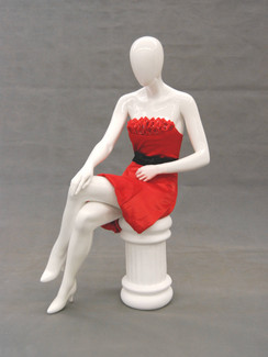 Paige, Gloss White Abstract Seated Egg Head Female Mannequin MM-09EH-4 with removable heel and stool
