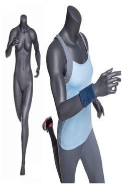 Jackie, Fiberglass Headless Athletic Running Pose Female Mannequin Matte Grey MM-NI-11SP