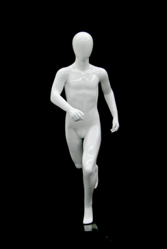 Gloss White Abstract Egg Head Boy Mannequin Running Pose MM-RBT02