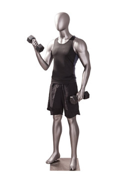Athletic Matte Grey Egghead Male Mannequin Exercising Pose MM-JSM-4