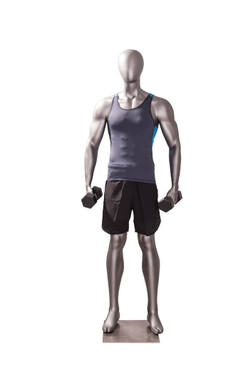 Athletic Matte Grey Egghead Male Mannequin Exercising Pose MM-JSM-3