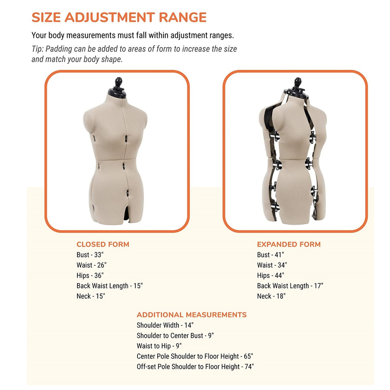 Adjustable Dress Form Small Ivory Mm 20021