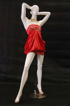 Kim, Gloss White Abstract Egg Head Female Mannequin MM-NC4 wearing red dress