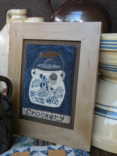 Our newest punchneedle design - An antique "batter" crock with a lovely slip-trailed design! 