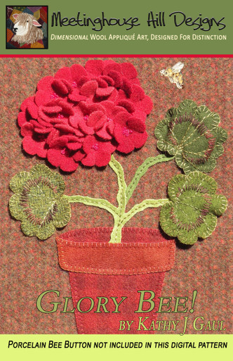 Cover photo showing the dimensional blossom petals and leaves!  Such a fun  project to learn the basics of wool applique, AND dimensional design!
