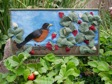 Our new pattern cover photo, taken outside in our tiny strawberry patch.  