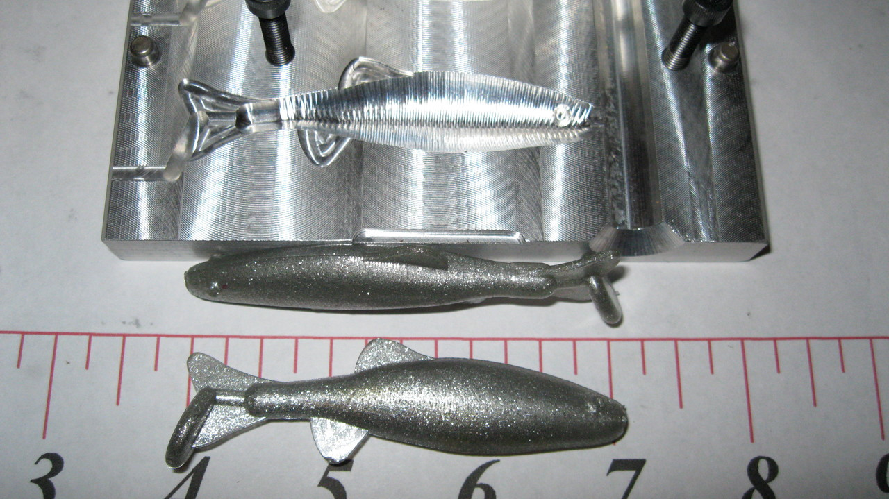 CNC aluminum machined soft plastic fishing lure mold, CNC