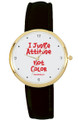 Gold case quartz watch with genuine leather padded band available in black