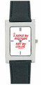 Unisex rectangular silver color watch with genuine leather band.