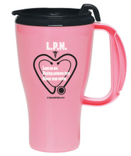 16 oz. Travel Mug, Pink with L.P.N. slogan