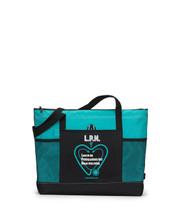 Zippered Tote Bag in turquoise with L.P.N. slogan