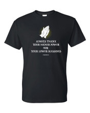 On black 100%, pre-shrunk T-shirt