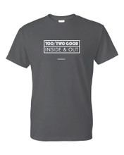 100% pre-shrunk cotton, white imprint on Charcoal Heather 