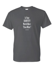 Charcoal heather, 6 oz., 100% pre-shrunk cotton tee.