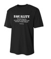 "Equality, The only thing..." imprinted in white on a black, preshrunk cotton T-shirt