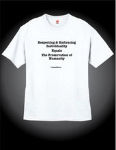 Simple and direct black ink on a white, preshrunk cotton T-shirt