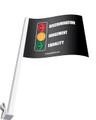 Flag printed both sides with a durable pole for mounting on a vehicle.