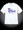 White preshrunk cotton with purple and blue screen printing. 