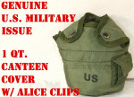Lot of 2 CANTEEN COVERS, 1QT 1 QUART POUCH & CLIPS US Military EXC