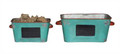 Set of 2 Aqua Tin Planters