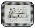 Cream and Black Enameled Tray with Barn