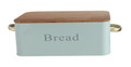Large Sage Green Metal Bread Bin w/ Bamboo Lid and Gold Handles