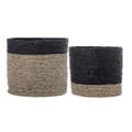 Natural Seagrass Baskets with Black Stripe Set/2