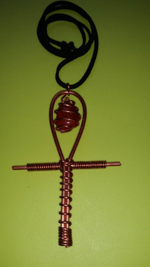 Copper LoveAnkh with Crystal (Leather Cord)