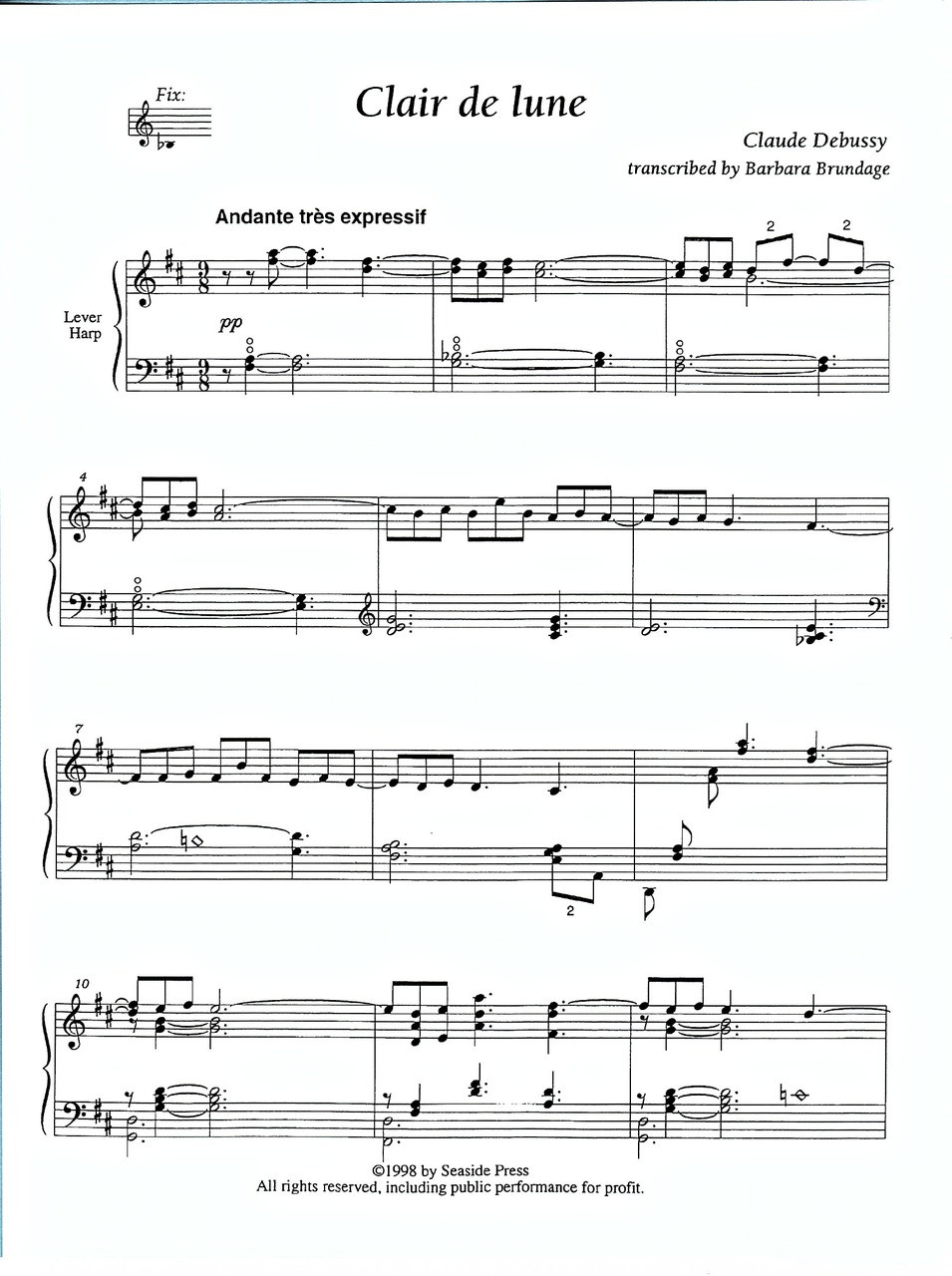 Clair De Lune For Lever Harp By Debussy Barbara Brundage Atlanta Harp Center Llc
