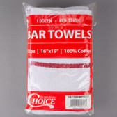 Cotton Bar Towel - 12/Pack-16" x 19" Red-Striped 32 oz. 100% 