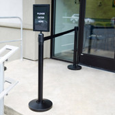 Lancaster Table & Seating Black 36" Crowd Control / Guidance Stanchion Kit including Frame & Sign Set with Clear Covers