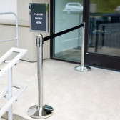 Lancaster Table & Seating Silver 36" Crowd Control / Guidance Stanchion Kit including Frame & Sign Set with Clear Covers