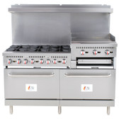 Cooking Performance Group S60-GS24-N Natural Gas 6 Burner 60" Range with 24" Griddle/Broiler and 2 Standard Ovens - 276,000 BTU