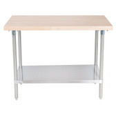 Wood Top Work Table with Stainless Steel Base and Undershelf - 30" x 48"