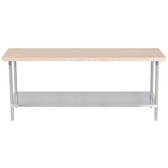 Wood Top Work Table with Stainless Steel Base and Undershelf - 30" x 84"