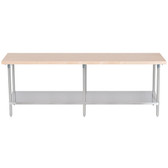 Wood Top Work Table with Stainless Steel Base and Undershelf - 30" x 96"