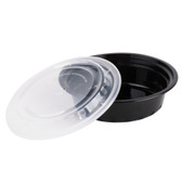 Black 6 1/4" Round Microwavable Heavy Weight Container with Lid - 150/Case-16 oz. 