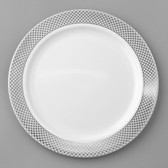 7" White Plastic Plate with Silver Lattice Design - 150/Case