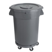 Commercial Trash Can with Lid and Dolly 32 Gallon Grey