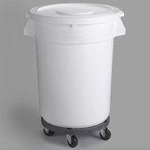 Commercial Trash Can with Lid and Dolly 32 Gallon White