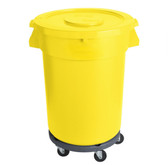 Commercial Trash Can with Lid and Dolly 32 Gallon Yellow