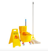 Yellow Mop Bucket, Wet Floor Sign, Mop Head, and Handle-35qrt