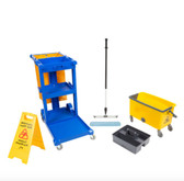 Blue Janitor Cart and Microfiber Wet Mop Kit